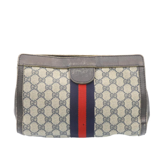 GUCCI Sherry Line GG Canvas Clutch Bag Navy Red Auth ai590 - Picture 2 of 16